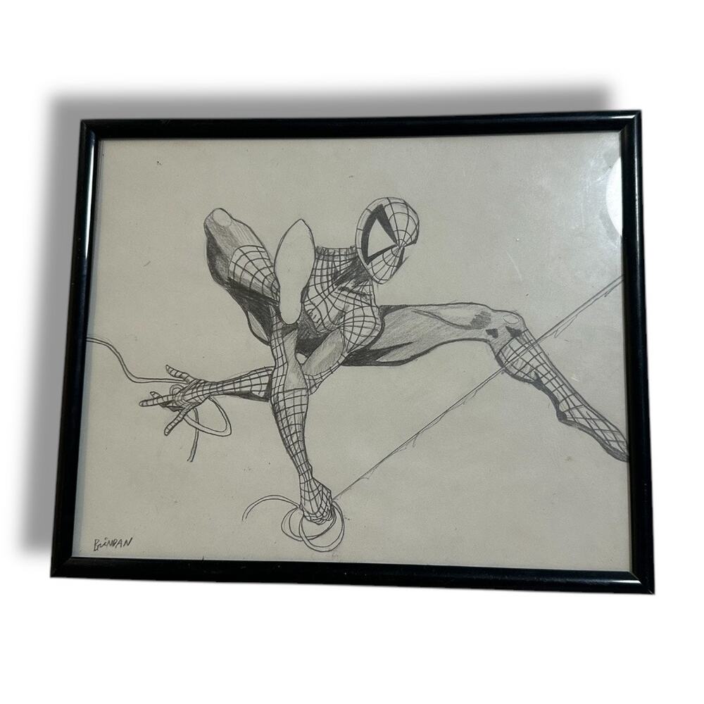 Framed Black and White Original Spider-Man Sketch Art